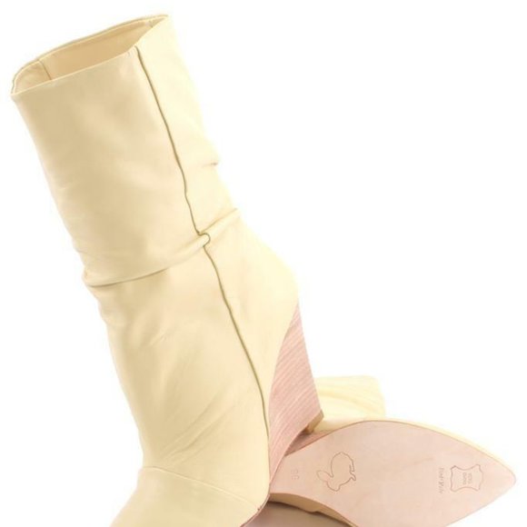 Plomo Dominique Boot Sand Ankle Bootie Fold over pointed toe Wedge Cream Beige - Picture 6 of 6